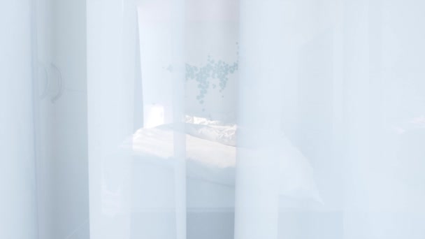 Interior Small Bedroom Early Morning Natural Light Minimalist Style Camera — Stock video