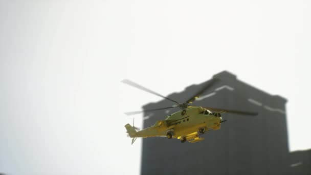 Gele Helikopter Tijdens Een Reddingsoperatie Stad Animatie — Stockvideo