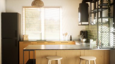 Modern ve ferah bir mutfak. 3 Boyutlu Hazırlama.