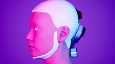 Dönüşümlü yakışıklı cyborg kafası. döngü 3D animasyon Gelecekçi Kadın.