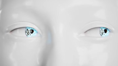 İnsansı robotun gözlerini kapat. Fütüristik teknolojiler. 3d hazırlayıcı.