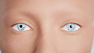 İnsansı robotun gözlerini kapat. Fütüristik teknolojiler. 3d canlandırma.