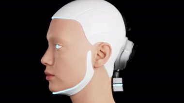 Dönüşümlü yakışıklı cyborg kafası. döngü 3D animasyon Gelecekçi Kadın.