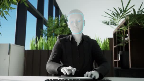 Анимация Гуманоидных Роботов Работающих Современном Офисе Концепция Будущего — стоковое видео
