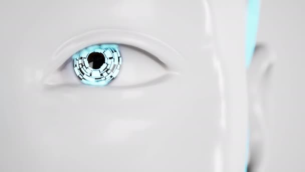 Закройте Глаза Гуманоидному Роботу Технологии Футуристическом Анимация — стоковое видео