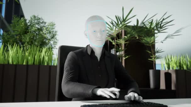 Анімація Гуманоїдних Роботів Працюють Сучасному Офісі Майбутня Концепція — стокове відео