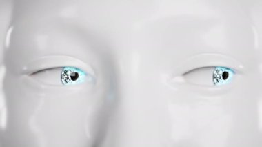 İnsansı robotun gözlerini kapat. Fütüristik teknolojiler. 3d canlandırma.
