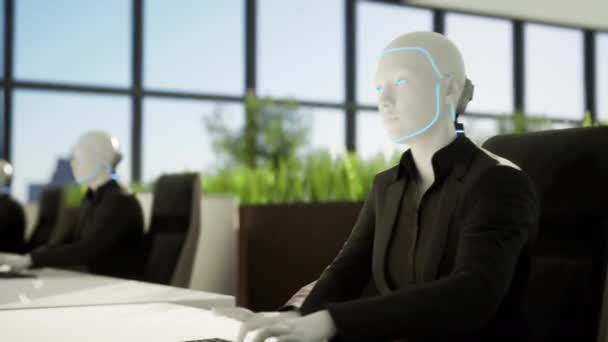 Animáció Modern Irodában Dolgozó Humanoid Robotokról Jövőbeli Koncepció — Stock videók