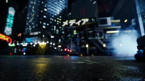 Straße Cybercity Nahaufnahme Der Straße Menschen Verschwommenen Hintergrund Animation — Stockvideo