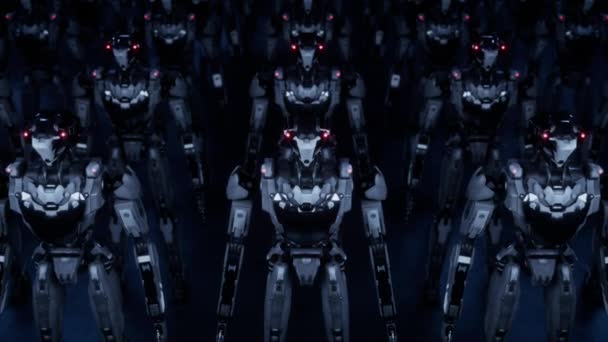 Rendu Armée Robotique Groupe Industriel Machines Cyborg Sur Fond Usine — Video