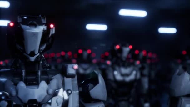 Representación Del Ejército Robótica Grupo Industrial Máquinas Cyborg Sobre Fondo — Vídeo de stock
