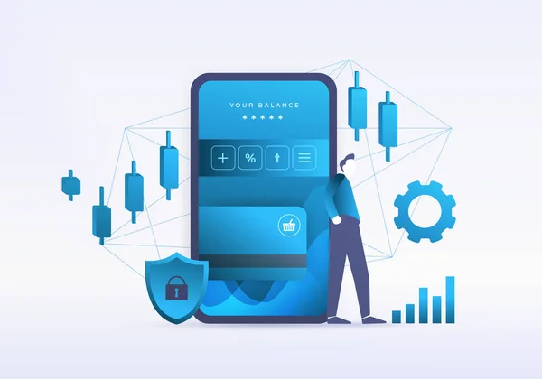 Ilustración Del Concepto Aplicación Fintech Tecnología Financiera Banca Digital Inversiones — Vector de stock