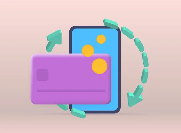 Cashback Loyaliteitsprogramma Vector Illustratie Concept Bankpas Pijlen Smartphone Munten Pastelachtergrond — Stockvector