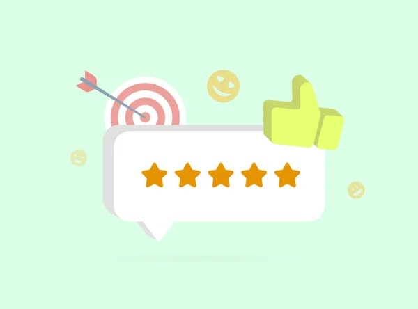 Kundenzufriedenheitskonzept Mit Fünf Sterne Bewertung Zufriedener Verbraucher Mit Positiver Bewertung — Stockvektor