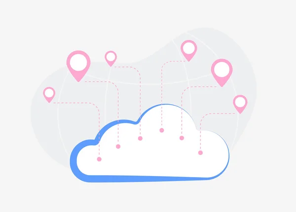 Cloud Storage Multiple Locations Concept Připojte Firemnímu Úložišti Různých Umístění — Stockový vektor