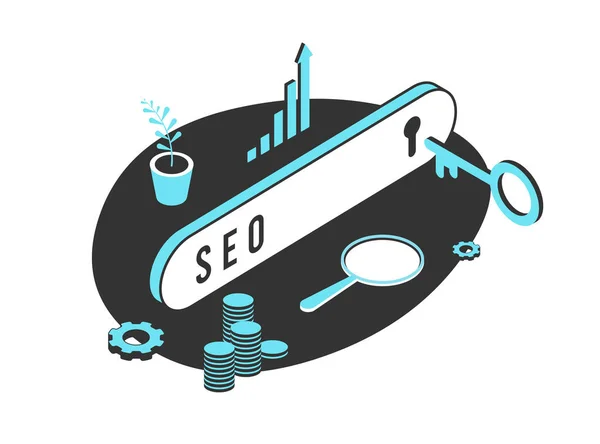 Seo Search Engine Optimization Koncepció Digitális Marketing Stratégia Keresés Bár — Stock Vector
