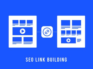 SEO Link Building concept. Search Engine Optimization Backlinks - digital marketing illustration with website page and external outreach seo links icons. Vector illustration clipart