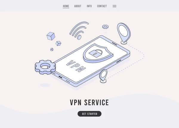 Vpn 仮想プライベートネットワークの概念 Vpnは安全な接続を暗号化します フラットデザインベクトル電子商取引ランディングページテンプレート ベクターイラスト — ストックベクタ