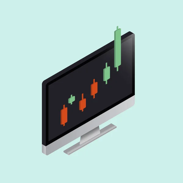 Monitor Komputerowy Bullish Wykres Handlowy Formacie Świecznik Jednym Zielonym Świecznik — Wektor stockowy