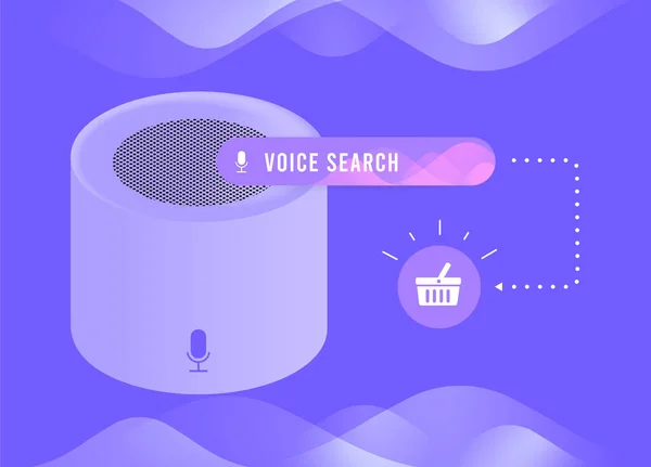Akıllı Hoparlörlerle Alışveriş Yapmak Ticaret Konsepti Ses Alışverişi Dijital Pazarlama — Stok Vektör