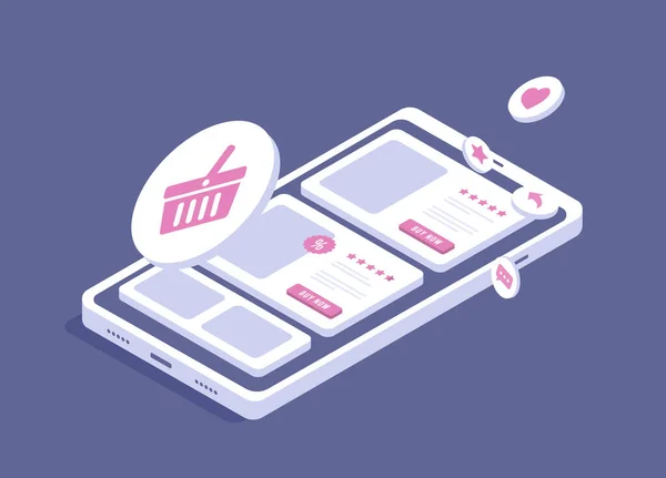 Marketplace Ecommerce Mobile Store Concept 온라인 판매자의 제품을 가지고 있습니다 — 스톡 벡터
