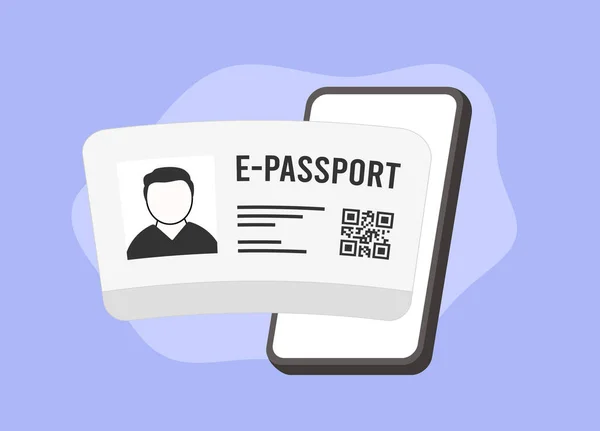 电子护照概念说明 电子护照在手机屏幕上附有照片 个人资料 Qr代码 以方便验证 方便和安全的旅行和服务身份查验办法 — 图库矢量图片