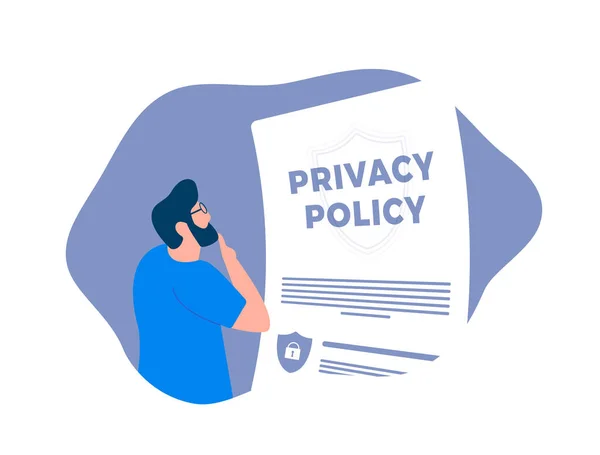 隐私政策概念 以全面的隐私政策契约来保护机密信息 确保网络安全 保护业务数据访问 遵守隐私条例 — 图库矢量图片