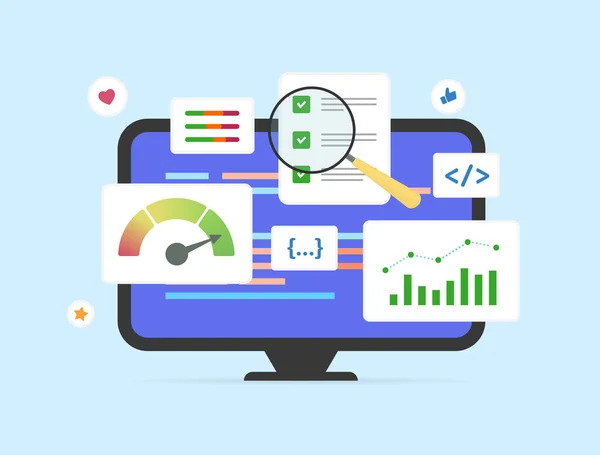 Seo Marketing Digitale Analytics Concept Analyse Van Bedrijfsgegevens Met Informatie — Stockvector