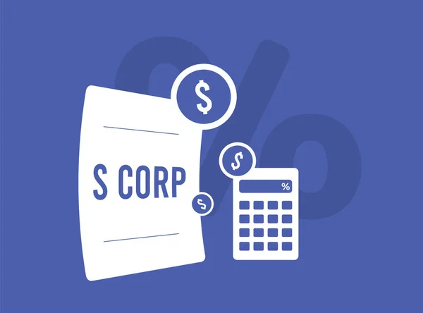 stock vector S corp concept - tax-efficient business structure for private corporations. Profits pass through to shareholders, taxed on personal income. Limited ownership, US citizenship requirement.