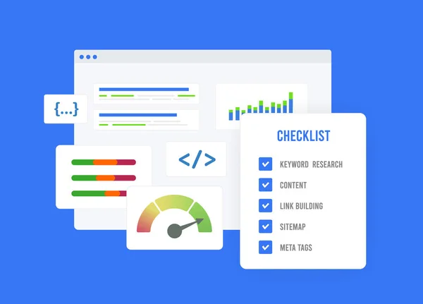 Seo Checklist Boost Website Ranking Web Page Performance Page Optimization — Stock Vector