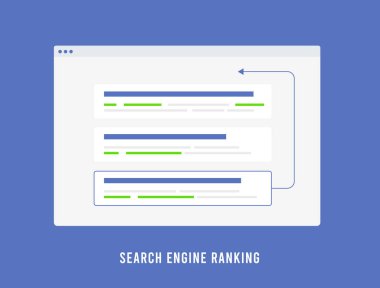 Search Engine Ranking Strategies for Higher Search Ranking with On-Site SEO and Meta Data Optimization. Vector Illustration of seo ranking results and web site that rises in the search results. clipart