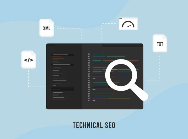 Technical Seo Audit Concept Search Engine Strategy Technical Page Seo — Stock Vector