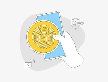 Biometric authentication concept. Passwordless fingerprint identity method without password. Biometric authentication vector illustration isolated on white background with icons. clipart