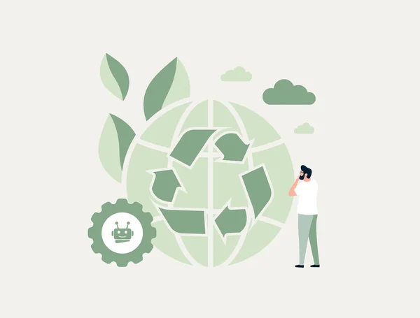 Aiで持続可能性を強化する グリーン人工知能による環境に優しいイノベーションの未来 アイコンが付いている白い背景の隔離された平らなベクトル イラスト — ストックベクタ