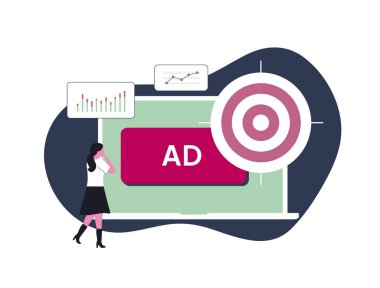 Behavioral targeting advertising strategy using geographic, social media, content and contextual targeting. Vector illustration of programmatic and native behavioral targeting ads vector illustration. clipart