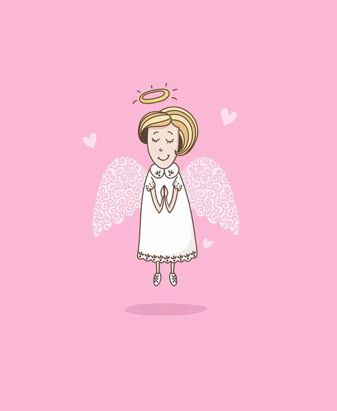 ピンクの背景にかわいい漫画の天使 かわいい妖精さん — ストックベクタ