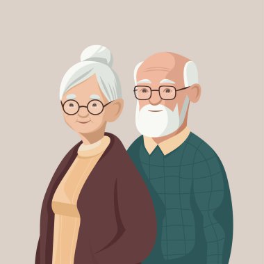 elderly couple . Feeling happy of granddaddy and grandmother retirement Age. Vector illustration