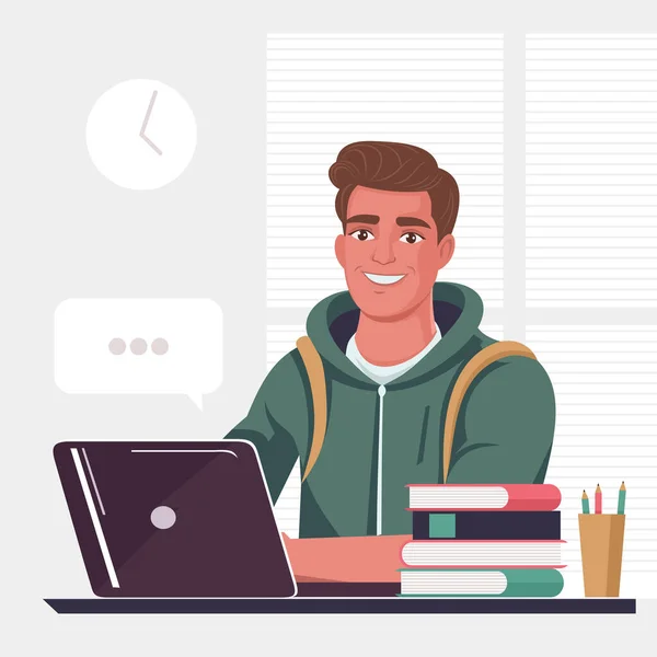 Home Office Concept Man Working Home Student Freelancer Smiling Student — Stok Vektör
