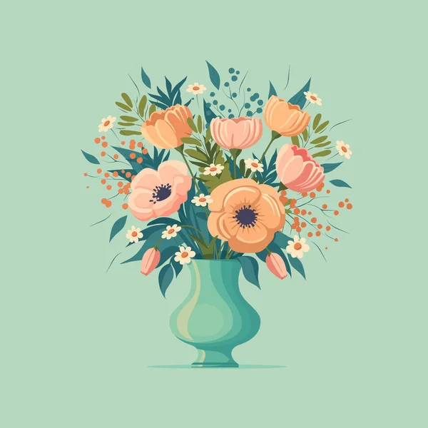 Luxury Delicate Bouquet Blooming Flowers Vase Florist Composition Holiday Celebration — Stok Vektör