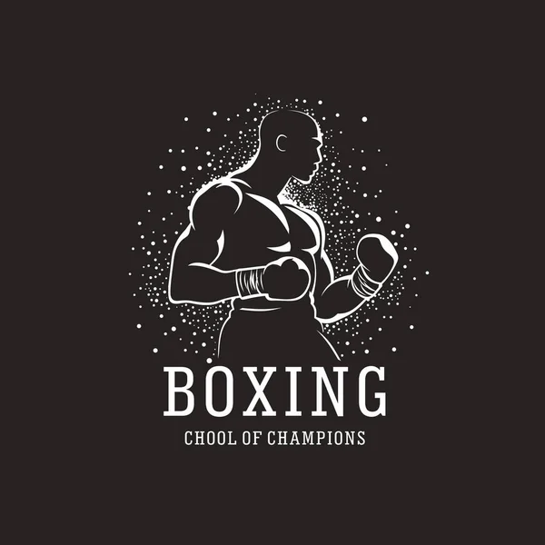 Boxer Silhueta Logo Design Vector Template Emblema Esporte Fitness Combate —  Vetores de Stock