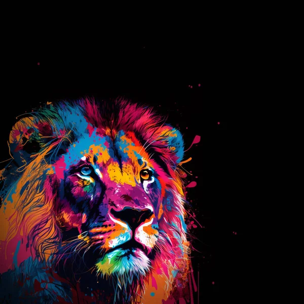 Färgglada Lejon Popkonst Stil Lejonhuvud Med Plats För Ditt Sms — Stockfoto