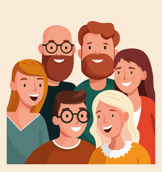 Skupina Šesti Šťastně Mluvících Přátel Portrét Skupiny Diverse People Plochá — Stockový vektor