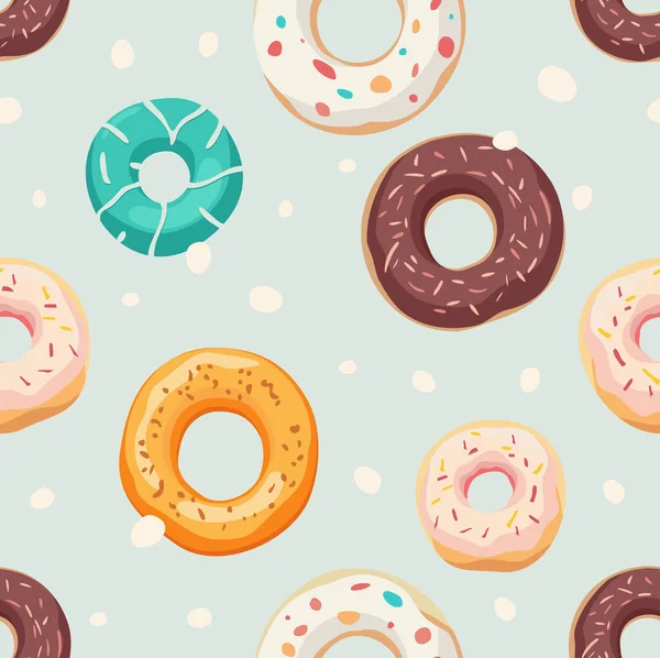 Naadloos Patroon Met Donuts Van Verschillende Smaken Vector Illustratie — Stockvector