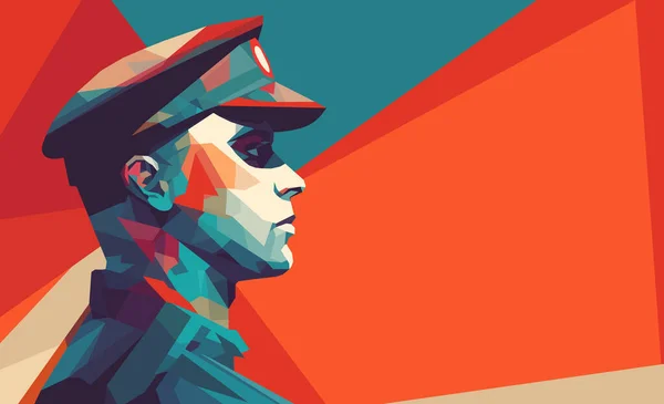 Portrait Vectoriel Polygonal Soldat Soldat Dans Les Forces Armées Concept — Image vectorielle