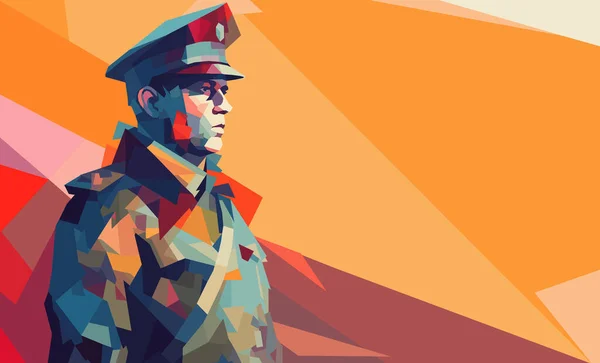Wektorowy Wieloboczny Portret Żołnierza Oficer Siłach Zbrojnych Koncepcja Odwagi Oddania — Wektor stockowy