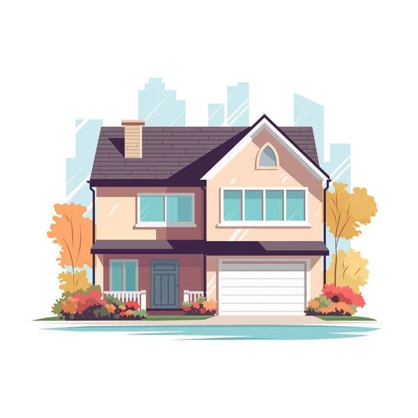 Residential House Real Estate Countryside Building Exterior Two Storey Dwelling — Stock Vector