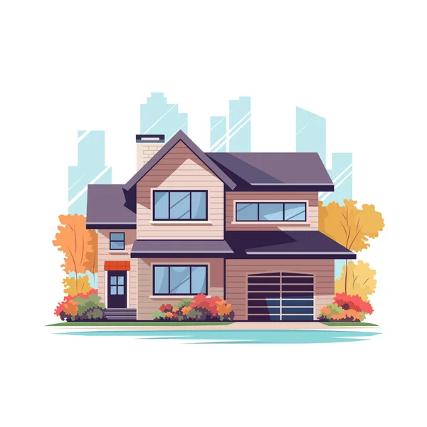 Residential House Real Estate Countryside Building Exterior Two Storey Dwelling — Stock Vector