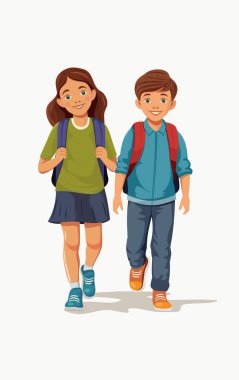 Okul, eğitim, eğitim, arkadaşlık, çocukluk kavramı. Çocuklar okumak için okula giderler. Okul derslerine başlıyorum. Erkek ve kız kardeş aynı okula gidiyor.