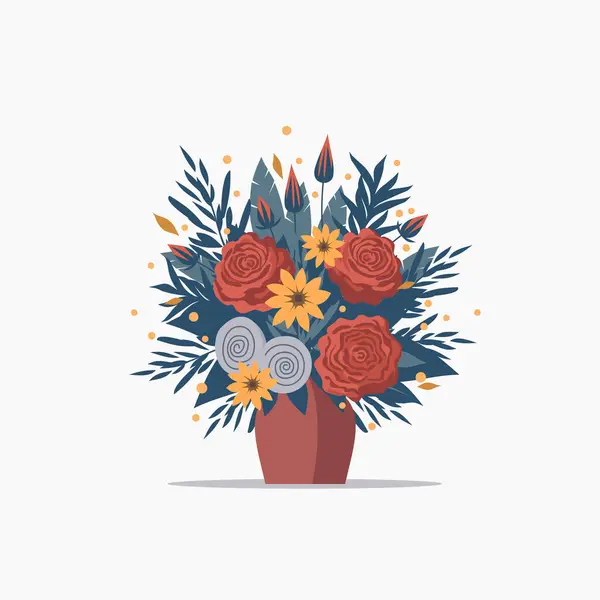 Buquê Flores Mistas Vaso Presentes Conceito Celebração Buquê Flores Mistas — Vetor de Stock