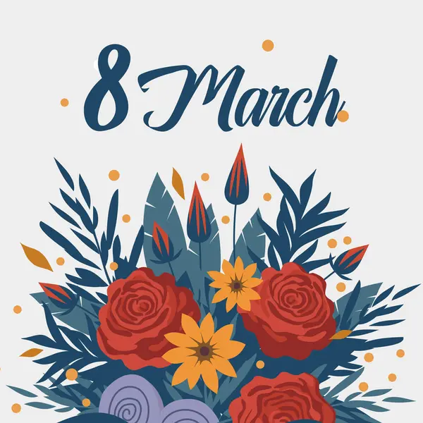 3月8日国际妇女日的横幅 为母亲节献上一束美丽的春花 平面矢量图解 — 图库矢量图片#